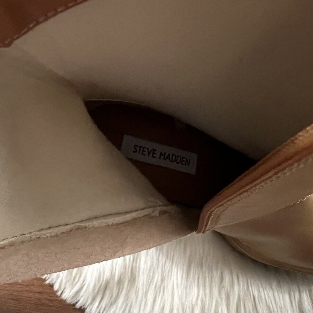 Steve Madden Tan Leather Platform Heeled Boots 7.5 - Picture 14 of 15